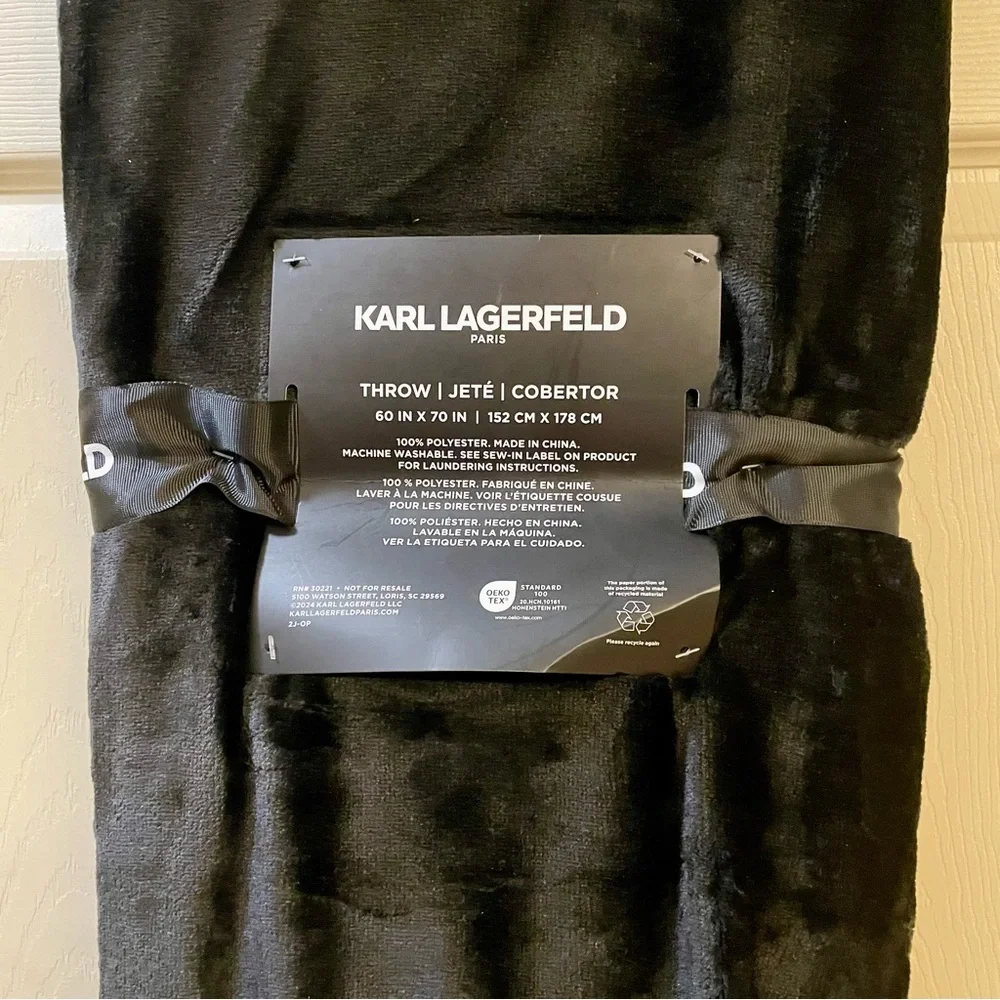 Karl Lagerfeld Paris Milky Plush Throw in Midnight Black, NWT